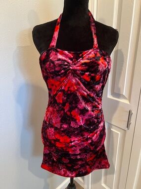 Steve Madden Red and Pink Velvet Halter Mini Dress